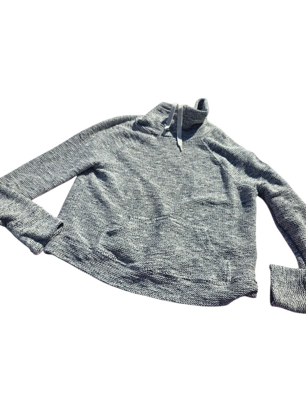 Aerie Gray Marled Cowl Neck Pullover with Drawstring